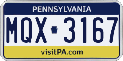 PA license plate MQX3167