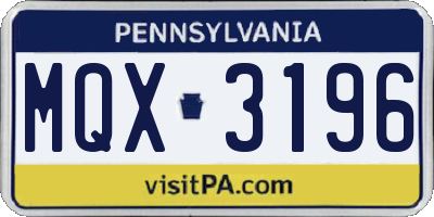PA license plate MQX3196