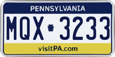 PA license plate MQX3233