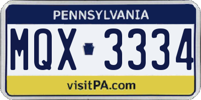 PA license plate MQX3334
