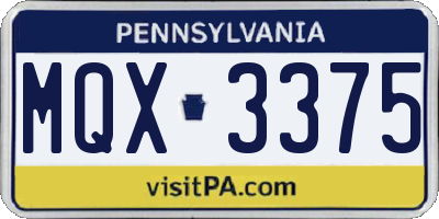 PA license plate MQX3375