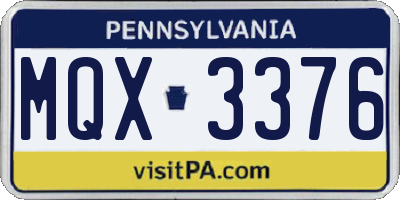 PA license plate MQX3376