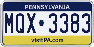 PA license plate MQX3383