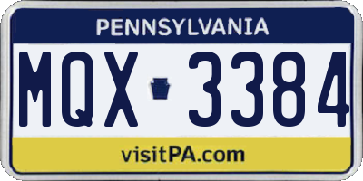 PA license plate MQX3384