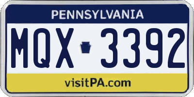 PA license plate MQX3392