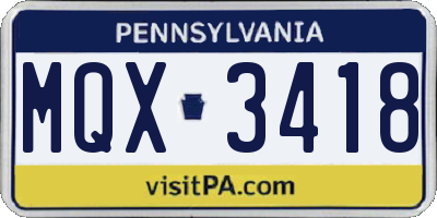 PA license plate MQX3418