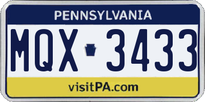 PA license plate MQX3433