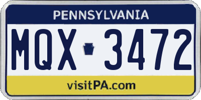 PA license plate MQX3472