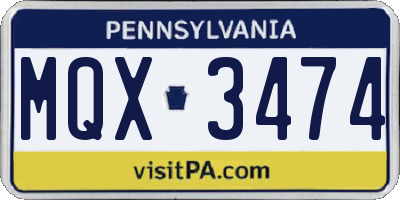 PA license plate MQX3474