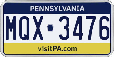 PA license plate MQX3476