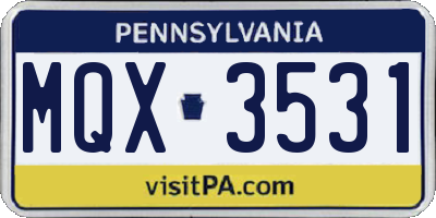 PA license plate MQX3531
