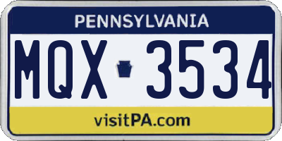 PA license plate MQX3534
