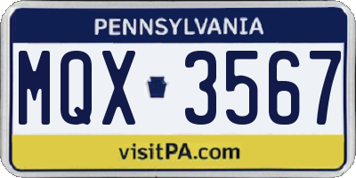 PA license plate MQX3567