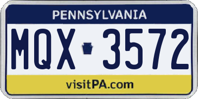 PA license plate MQX3572