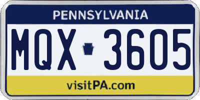 PA license plate MQX3605