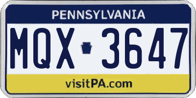 PA license plate MQX3647