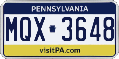 PA license plate MQX3648
