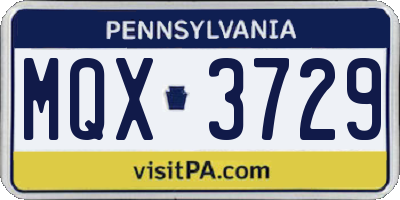PA license plate MQX3729