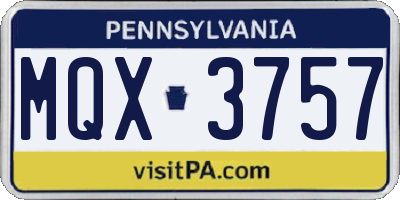 PA license plate MQX3757