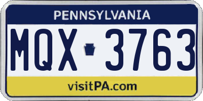 PA license plate MQX3763