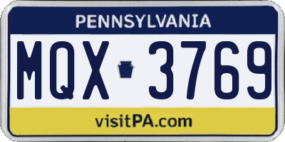 PA license plate MQX3769