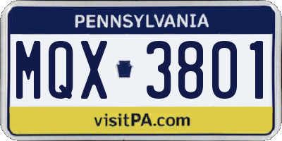 PA license plate MQX3801