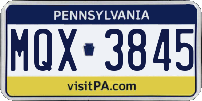 PA license plate MQX3845