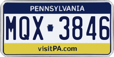 PA license plate MQX3846