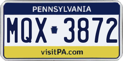 PA license plate MQX3872