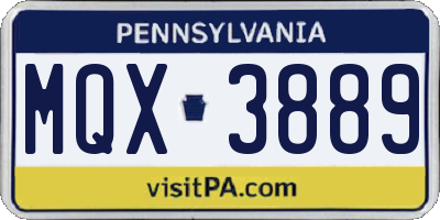 PA license plate MQX3889
