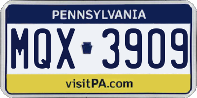 PA license plate MQX3909
