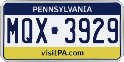 PA license plate MQX3929