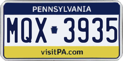 PA license plate MQX3935