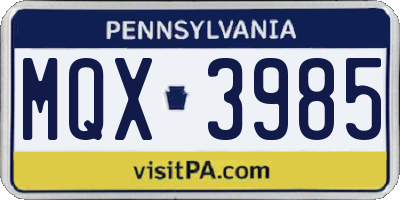 PA license plate MQX3985