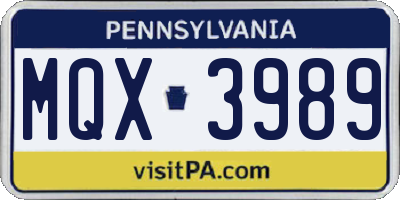 PA license plate MQX3989