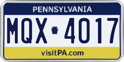 PA license plate MQX4017