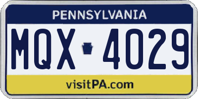 PA license plate MQX4029