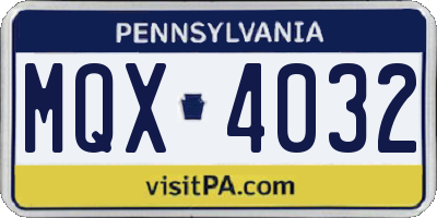 PA license plate MQX4032