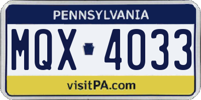 PA license plate MQX4033