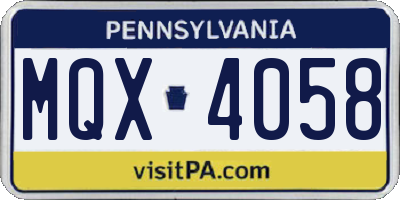 PA license plate MQX4058
