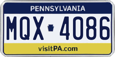 PA license plate MQX4086