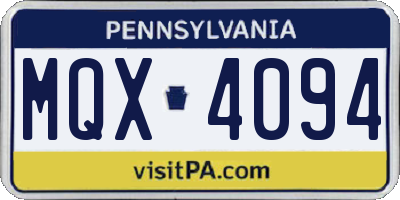 PA license plate MQX4094