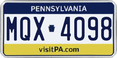 PA license plate MQX4098