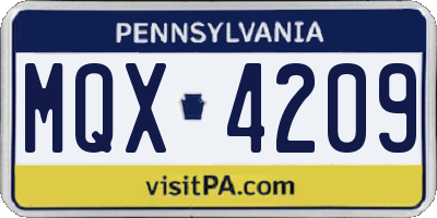 PA license plate MQX4209