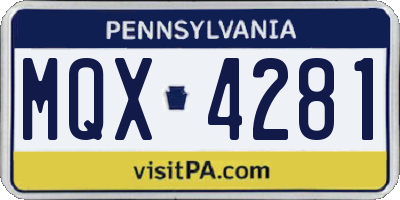 PA license plate MQX4281