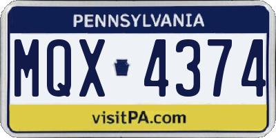 PA license plate MQX4374