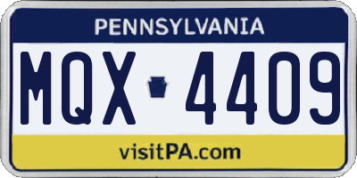 PA license plate MQX4409