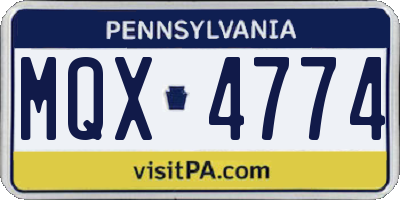 PA license plate MQX4774