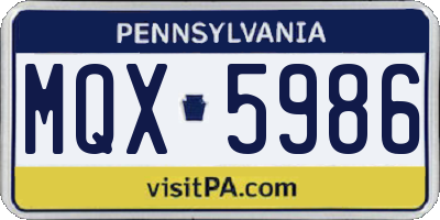 PA license plate MQX5986