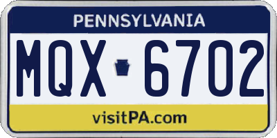 PA license plate MQX6702